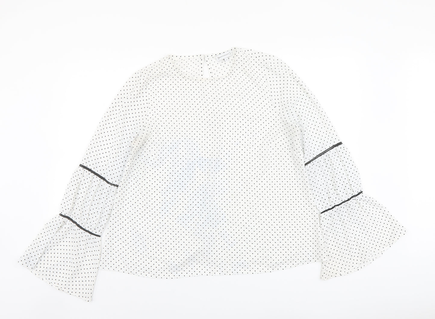 Warehouse Womens White Polka Dot Polyester Basic Blouse Size 12 Round Neck