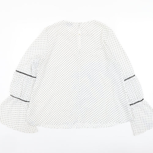 Warehouse Womens White Polka Dot Polyester Basic Blouse Size 12 Round Neck