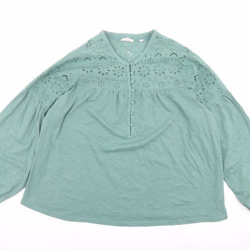 Fat Face Womens Green Cotton Basic Blouse Size 16 Round Neck