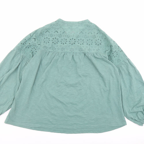 Fat Face Womens Green Cotton Basic Blouse Size 16 Round Neck