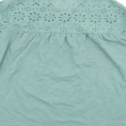 Fat Face Womens Green Cotton Basic Blouse Size 16 Round Neck