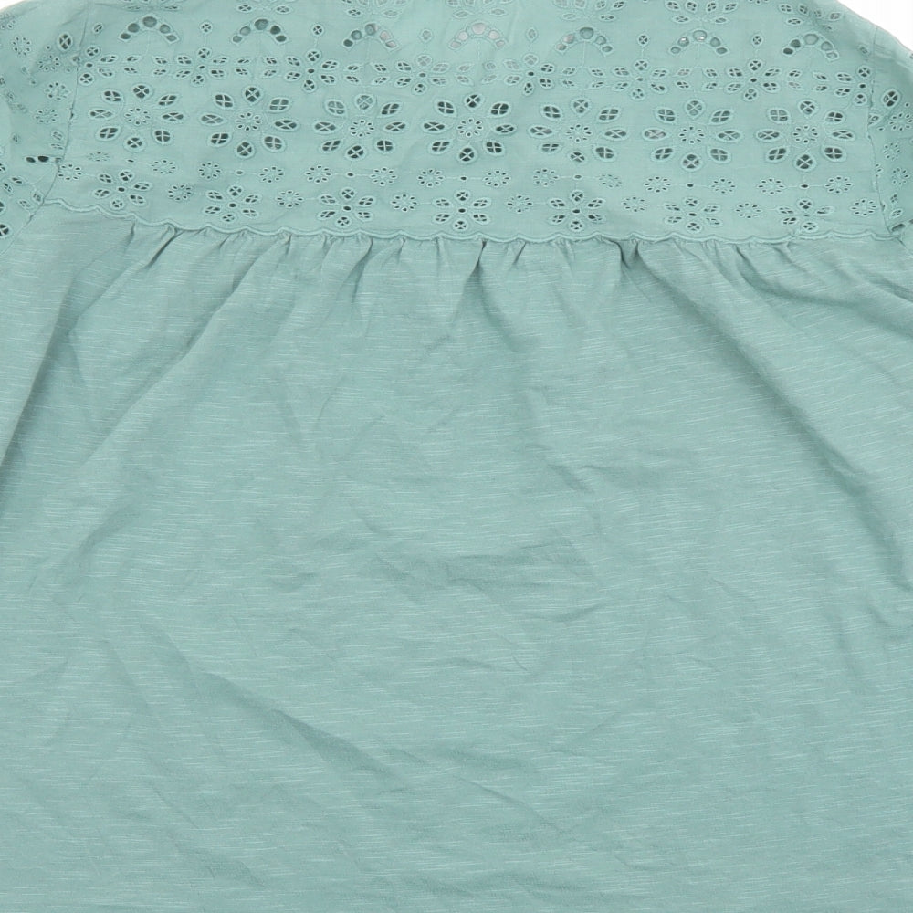 Fat Face Womens Green Cotton Basic Blouse Size 16 Round Neck