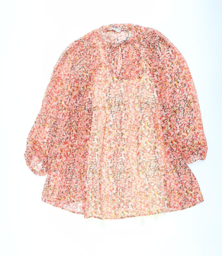 Stradivarius Womens Multicoloured Floral Polyester Trapeze & Swing Size L Round Neck Tie