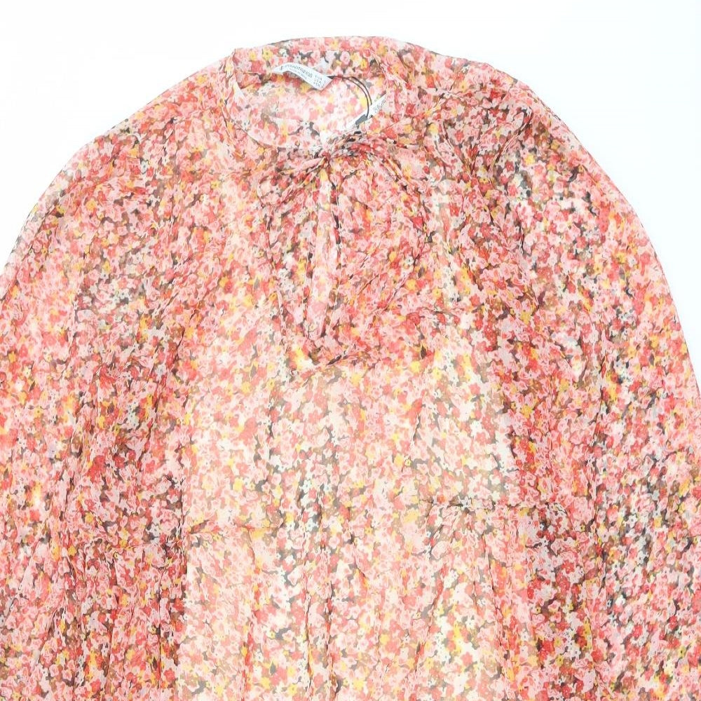 Stradivarius Womens Multicoloured Floral Polyester Trapeze & Swing Size L Round Neck Tie
