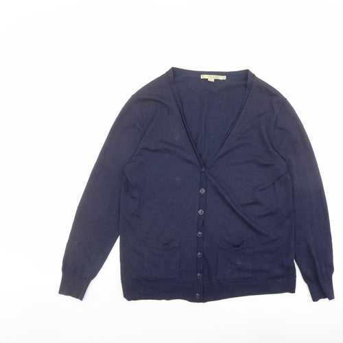 Boden Womens Blue V-Neck Wool Cardigan Jumper Size 14