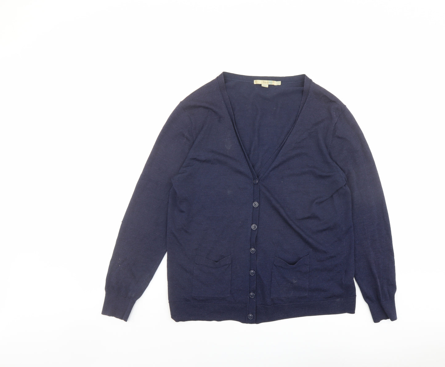 Boden Womens Blue V-Neck Wool Cardigan Jumper Size 14