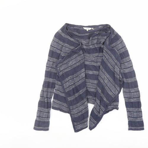 Fat Face Womens Blue V-Neck Striped Cotton Cardigan Jumper Size 10