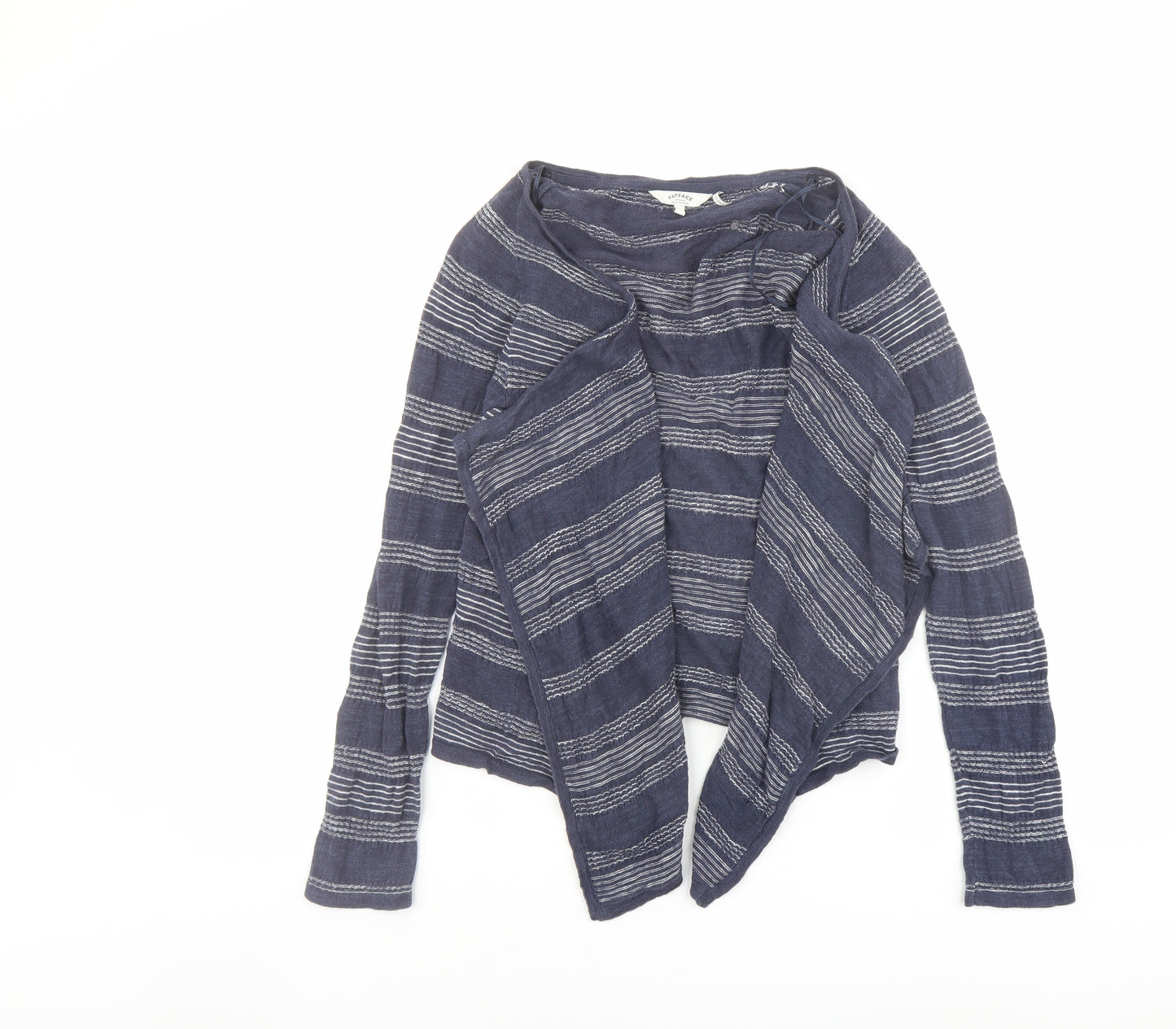 Fat Face Womens Blue V-Neck Striped Cotton Cardigan Jumper Size 10