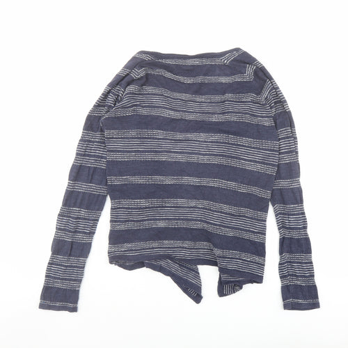 Fat Face Womens Blue V-Neck Striped Cotton Cardigan Jumper Size 10