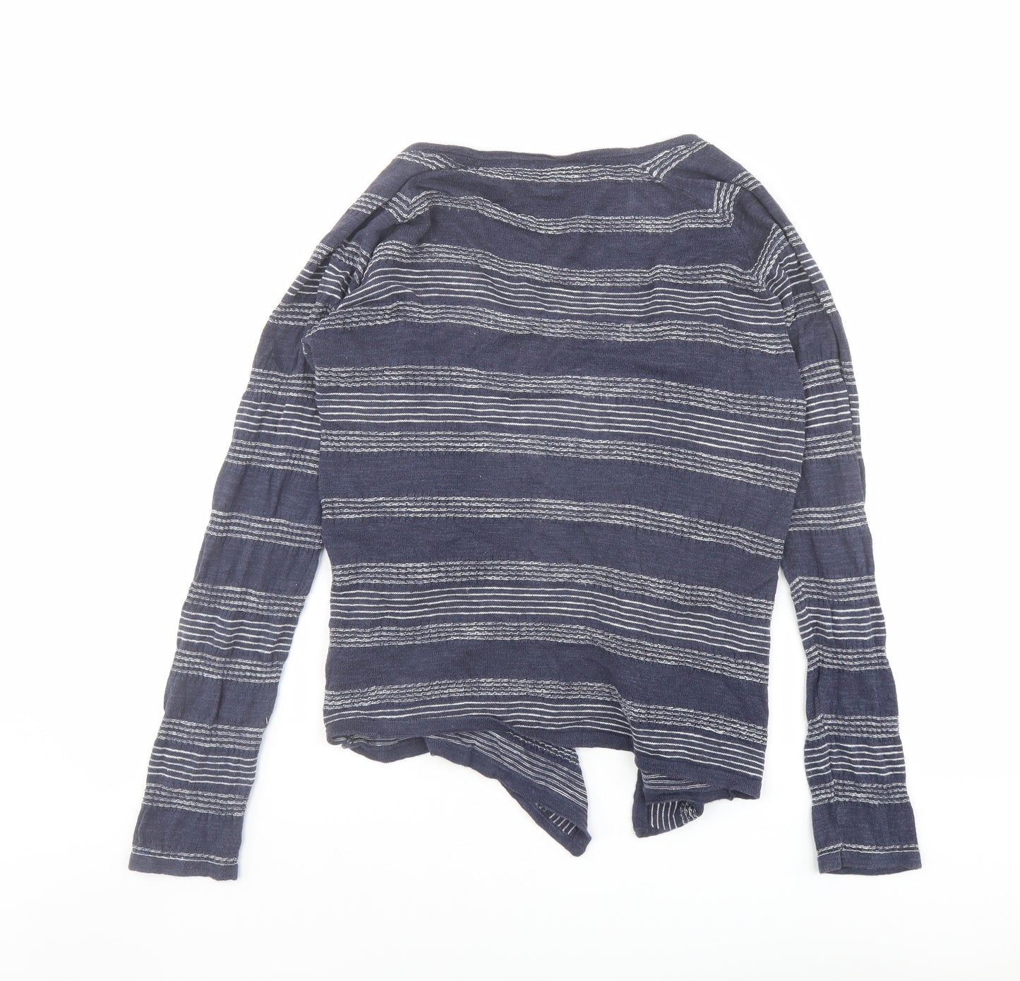 Fat Face Womens Blue V-Neck Striped Cotton Cardigan Jumper Size 10