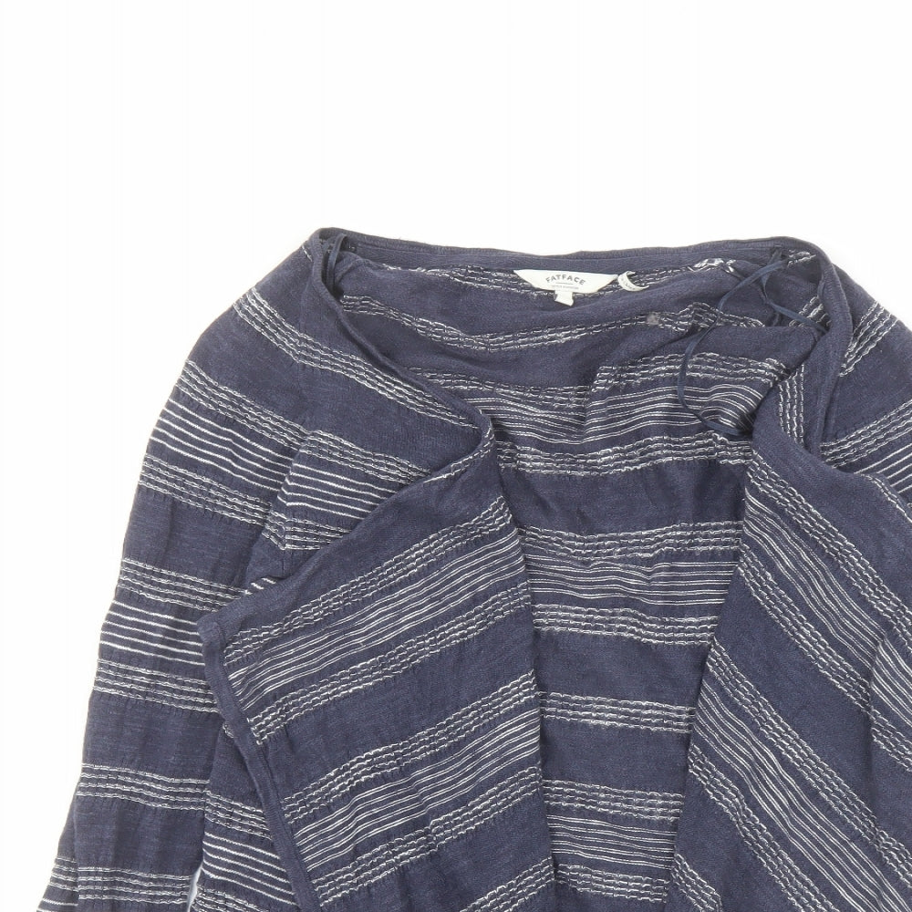 Fat Face Womens Blue V-Neck Striped Cotton Cardigan Jumper Size 10