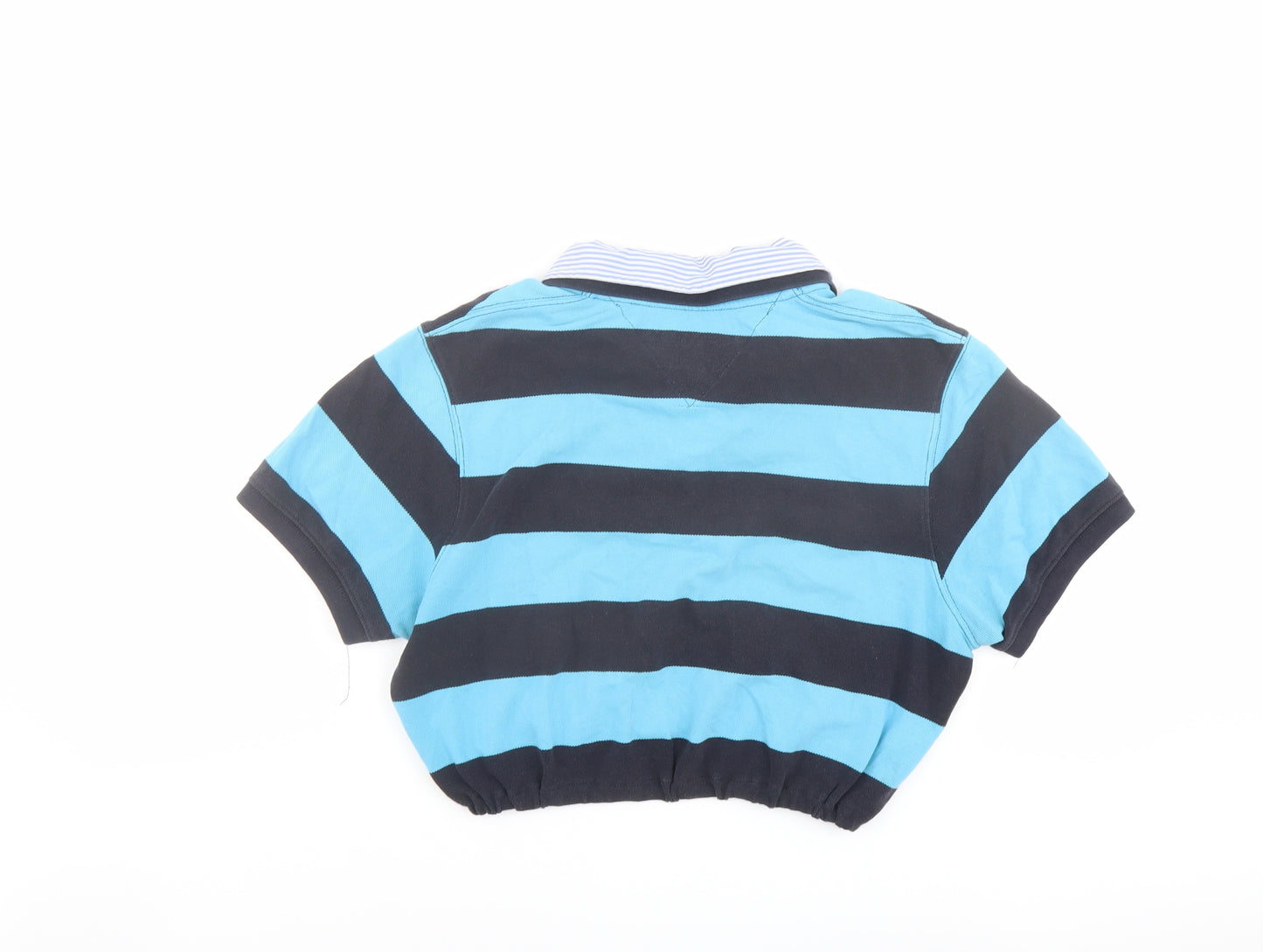 Tommy Hilfiger Womens Blue Striped Cotton Basic Polo Size M Collared - Customised