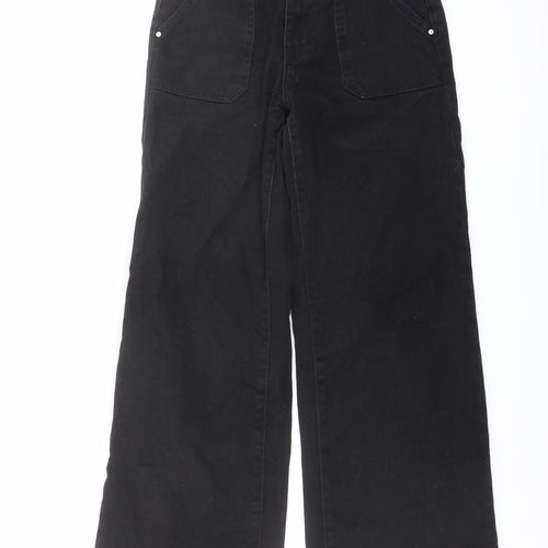 Zuiki Womens Black Cotton Wide-Leg Jeans Size 12 L30 in Regular Button