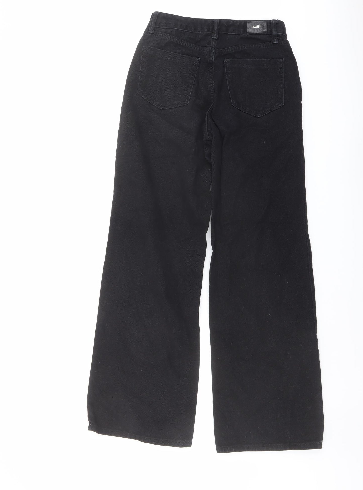 Zuiki Womens Black Cotton Wide-Leg Jeans Size 12 L30 in Regular Button