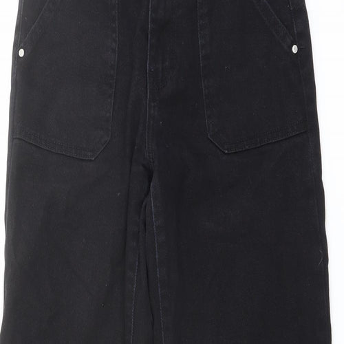 Zuiki Womens Black Cotton Wide-Leg Jeans Size 12 L30 in Regular Button