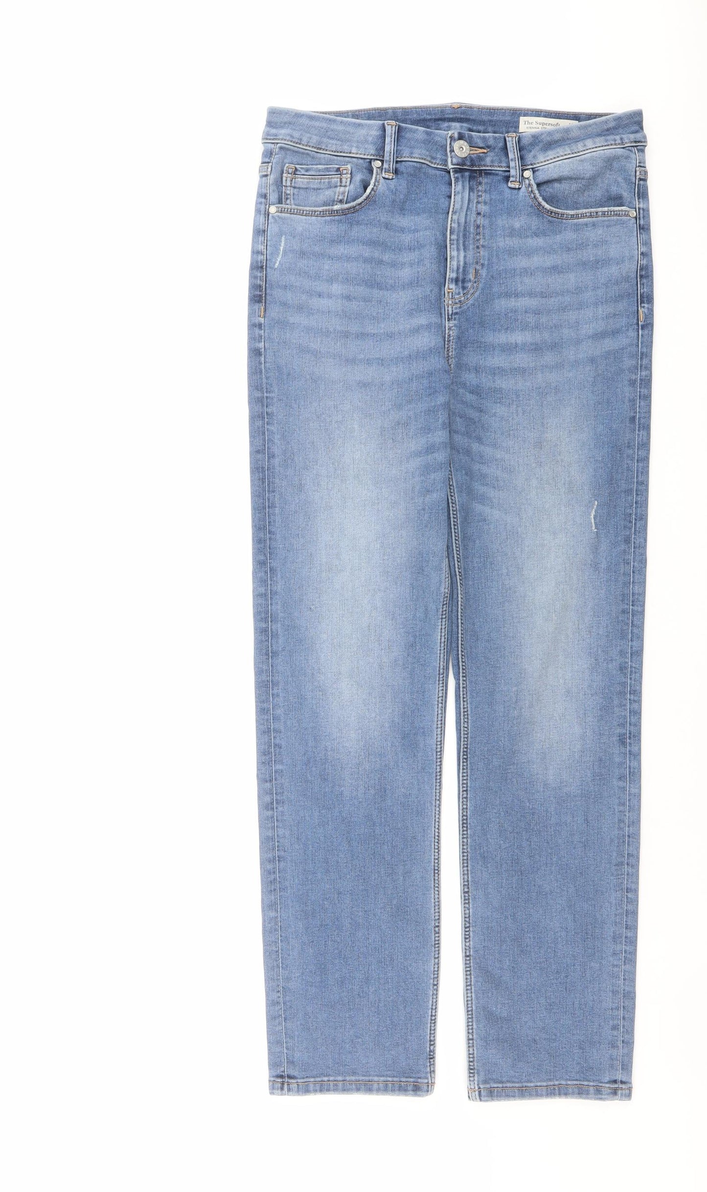 Marks and Spencer Womens Blue Cotton Straight Jeans Size 12 L27 in Regular Button