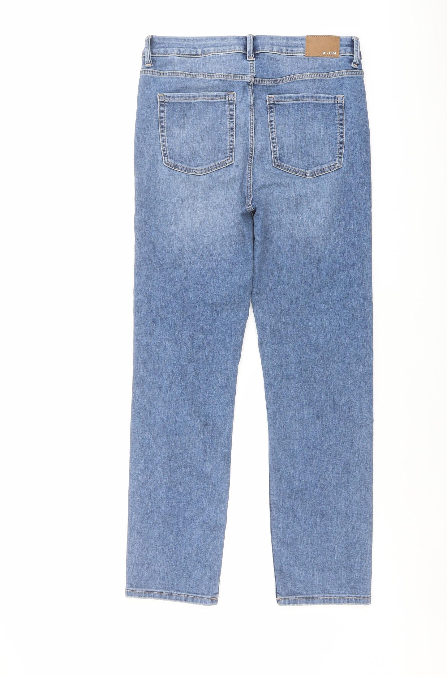 Marks and Spencer Womens Blue Cotton Straight Jeans Size 12 L27 in Regular Button