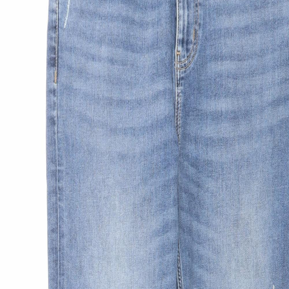 Marks and Spencer Womens Blue Cotton Straight Jeans Size 12 L27 in Regular Button