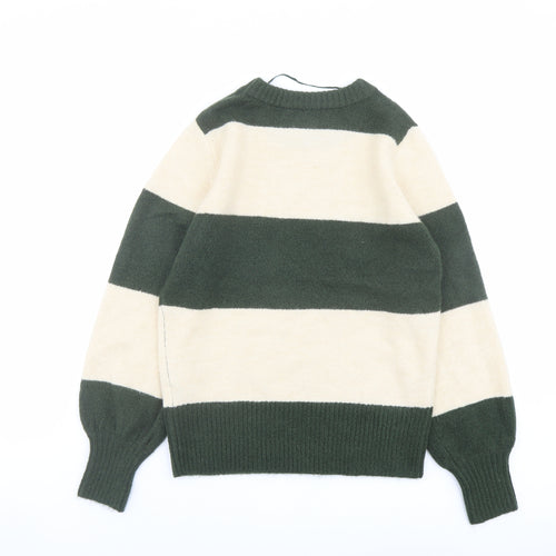 ICHI Womens Green Round Neck Striped Acrylic Pullover Jumper Size XS