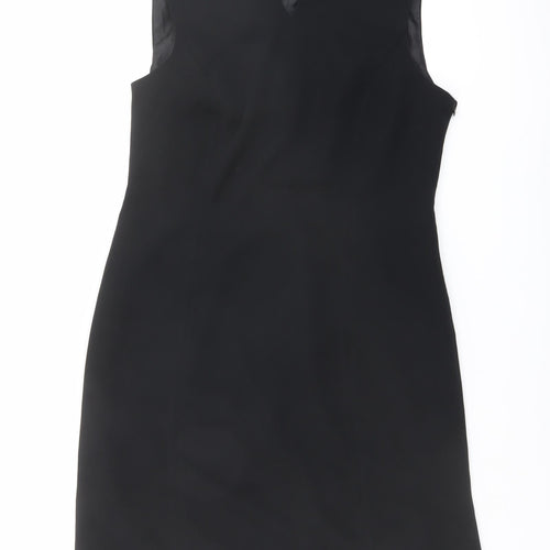 Elegance Womens Black Polyester Shift Size 14 V-Neck Zip