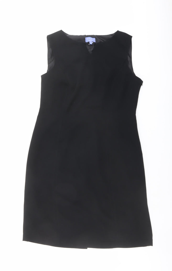 Elegance Womens Black Polyester Shift Size 14 V-Neck Zip