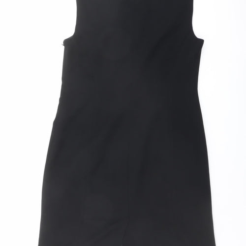 Elegance Womens Black Polyester Shift Size 14 V-Neck Zip