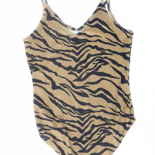 River Island Womens Brown Animal Print Polyester Bodysuit One-Piece Size 10 Snap - Tiger Pattern