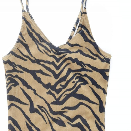 River Island Womens Brown Animal Print Polyester Bodysuit One-Piece Size 10 Snap - Tiger Pattern