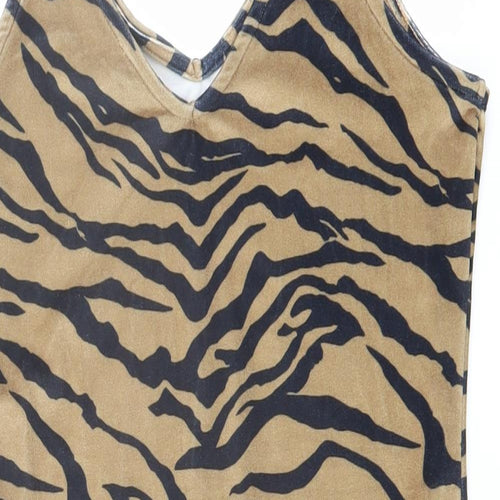 River Island Womens Brown Animal Print Polyester Bodysuit One-Piece Size 10 Snap - Tiger Pattern