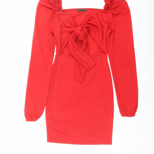 I SAW IT FIRST Womens Red Polyester Mini Size 6 Sweetheart Pullover - Tie Front Detail