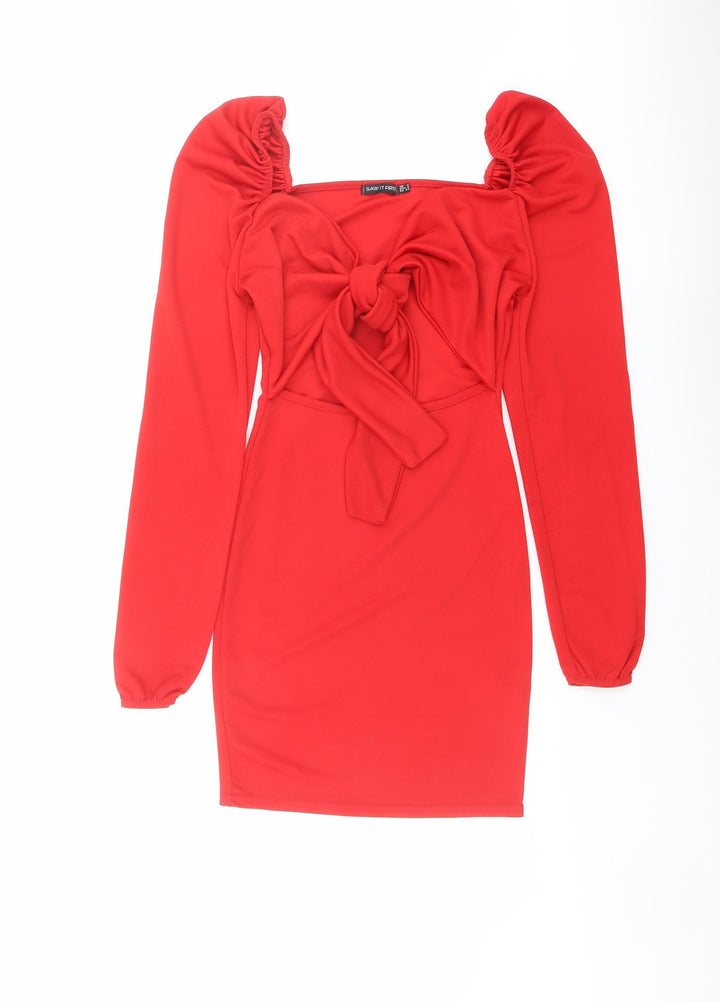 I SAW IT FIRST Womens Red Polyester Mini Size 6 Sweetheart Pullover - Tie Front Detail