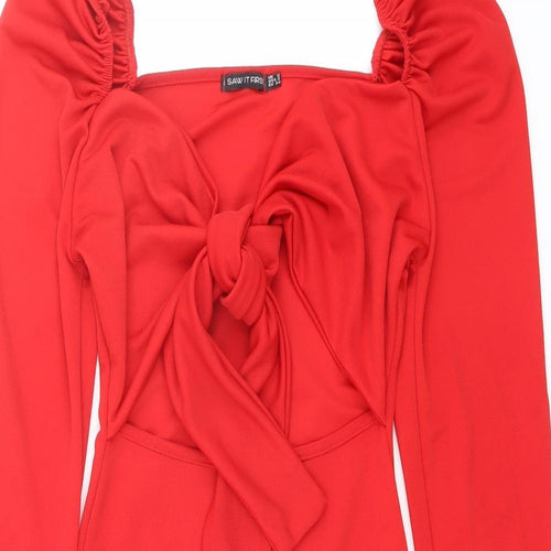 I SAW IT FIRST Womens Red Polyester Mini Size 6 Sweetheart Pullover - Tie Front Detail