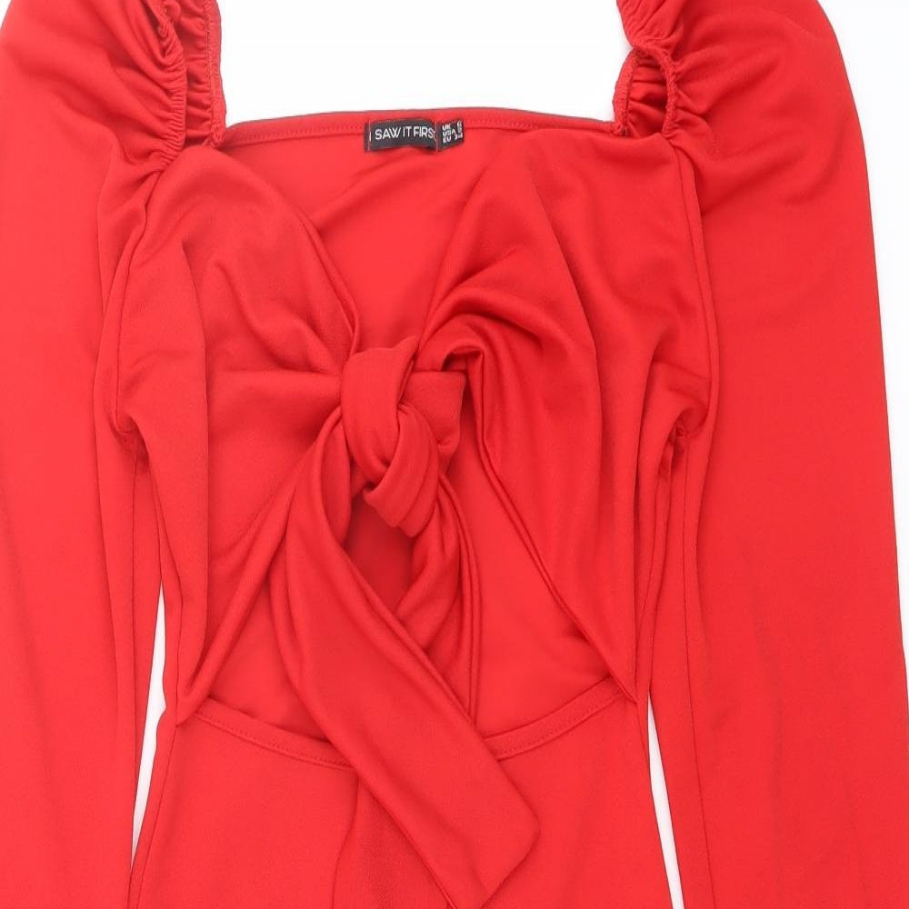 I SAW IT FIRST Womens Red Polyester Mini Size 6 Sweetheart Pullover - Tie Front Detail