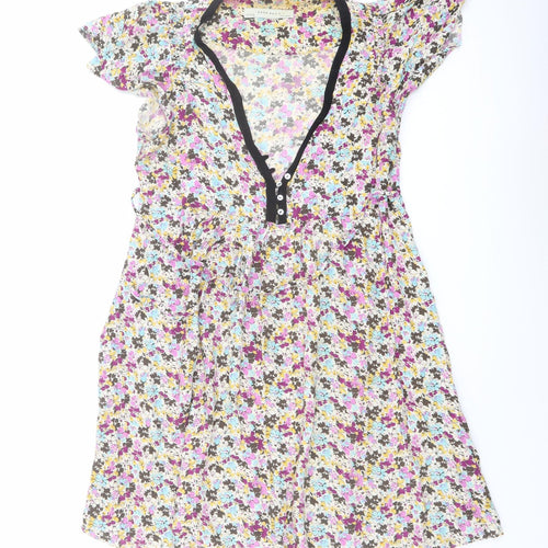 Zara Womens Multicoloured Floral Viscose Mini Size L V-Neck Button