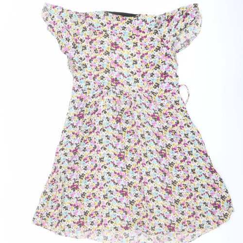 Zara Womens Multicoloured Floral Viscose Mini Size L V-Neck Button