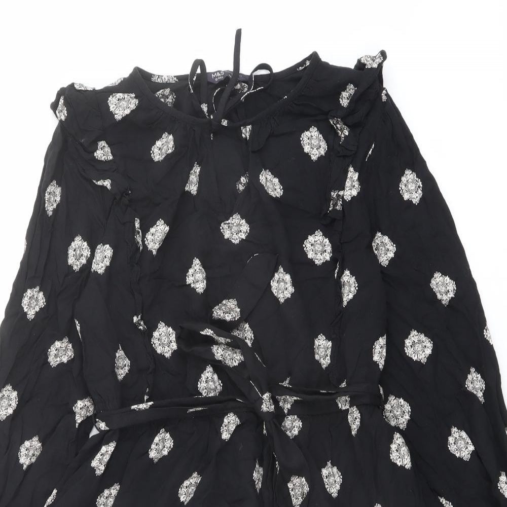 Marks and Spencer Womens Black Geometric Polyester Mini Size 12 Round Neck Tie