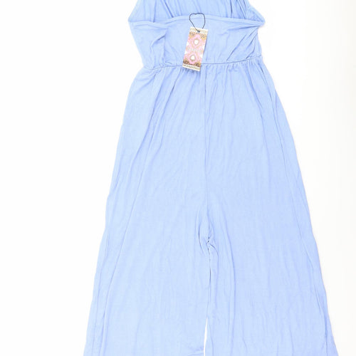Boohoo Womens Blue Viscose Jumpsuit One-Piece Size 10 Tie