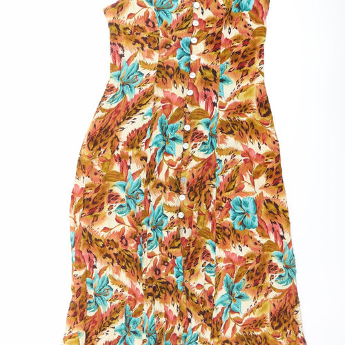 Dressbarn Womens Multicoloured Floral Viscose A-Line Size 8 V-Neck Button