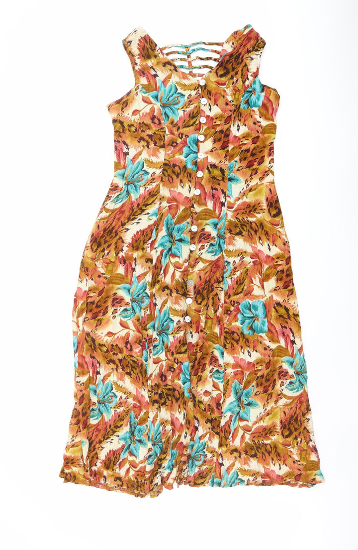 Dressbarn Womens Multicoloured Floral Viscose A-Line Size 8 V-Neck Button