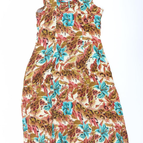 Dressbarn Womens Multicoloured Floral Viscose A-Line Size 8 V-Neck Button