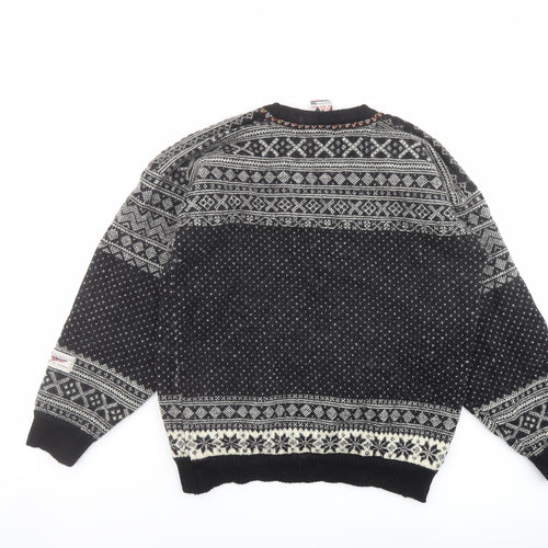 Dale of Norway Womens Black V-Neck Fair Isle Wool Pullover Jumper Size 2XL