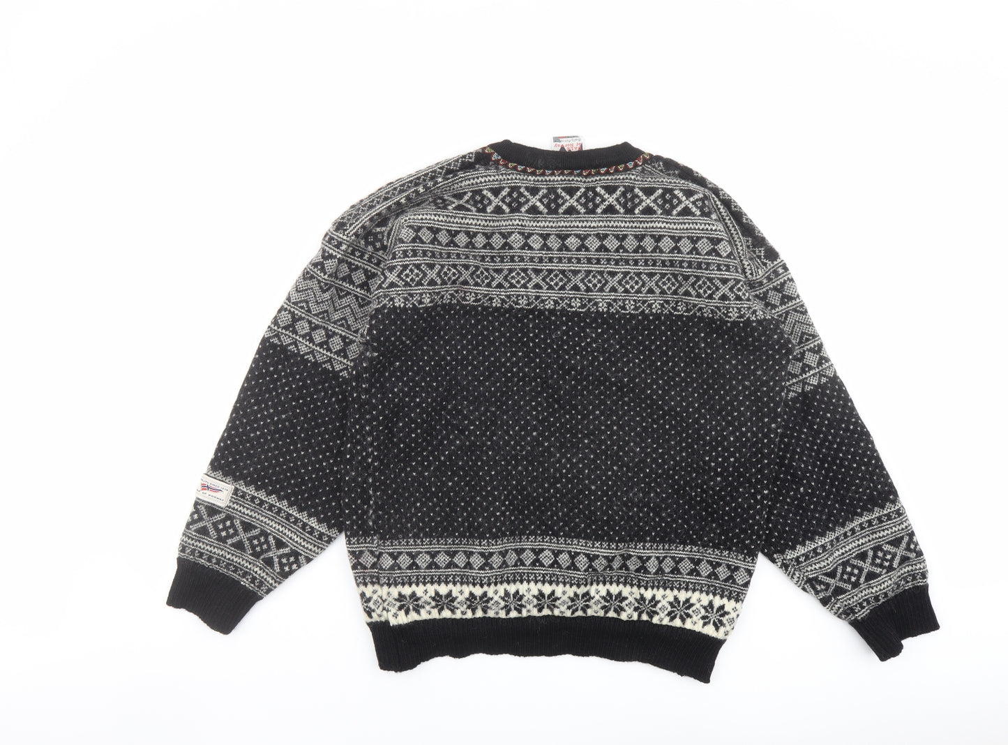 Dale of Norway Womens Black V-Neck Fair Isle Wool Pullover Jumper Size 2XL