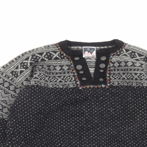 Dale of Norway Womens Black V-Neck Fair Isle Wool Pullover Jumper Size 2XL