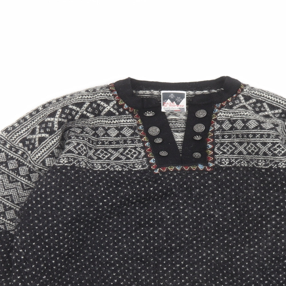 Dale of Norway Womens Black V-Neck Fair Isle Wool Pullover Jumper Size 2XL