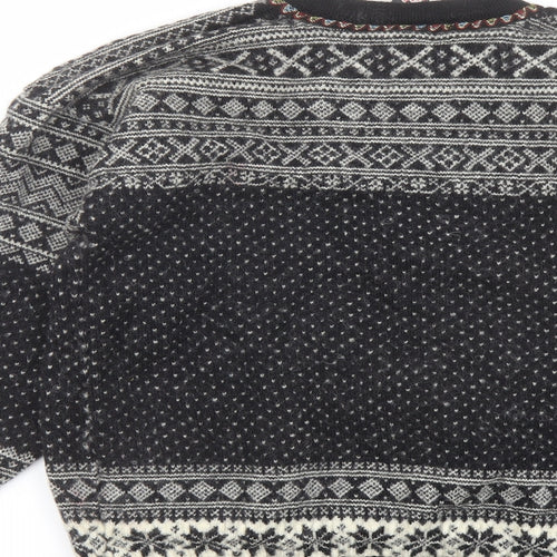 Dale of Norway Womens Black V-Neck Fair Isle Wool Pullover Jumper Size 2XL