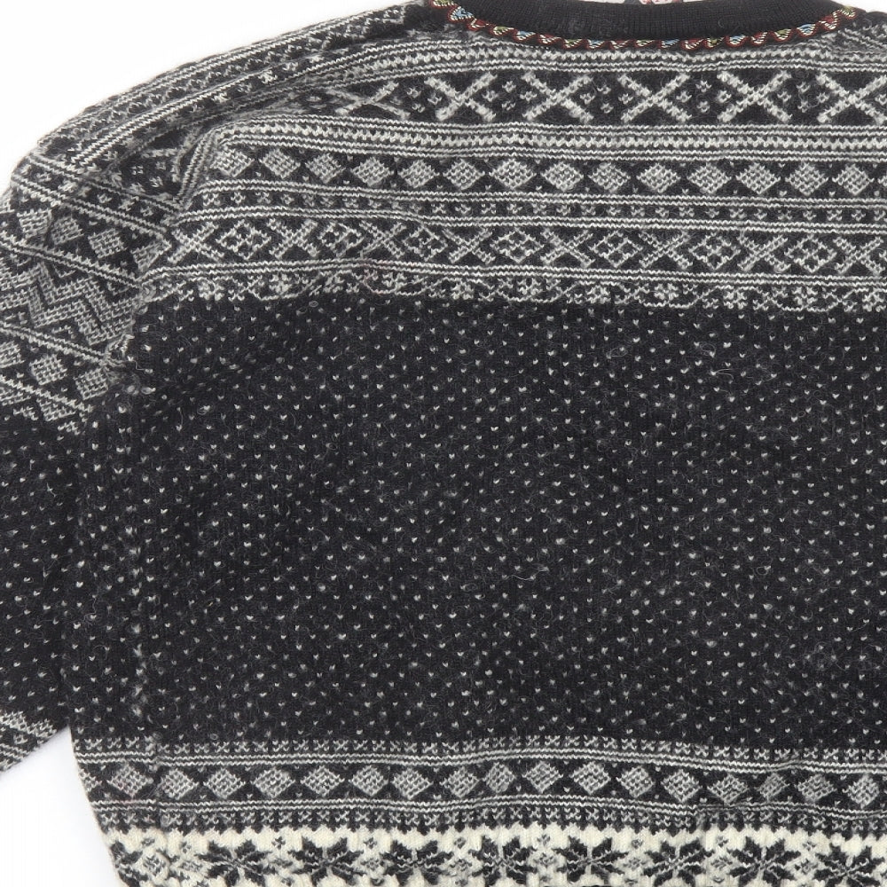Dale of Norway Womens Black V-Neck Fair Isle Wool Pullover Jumper Size 2XL