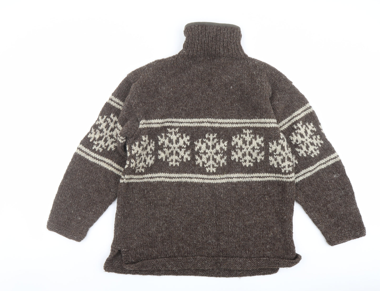 Pachamama Mens Brown High Neck Fair Isle Wool Henley Jumper Size M Long Sleeve