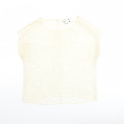 FOREVER 21 Womens Ivory Polyester Basic T-Shirt Size S Round Neck