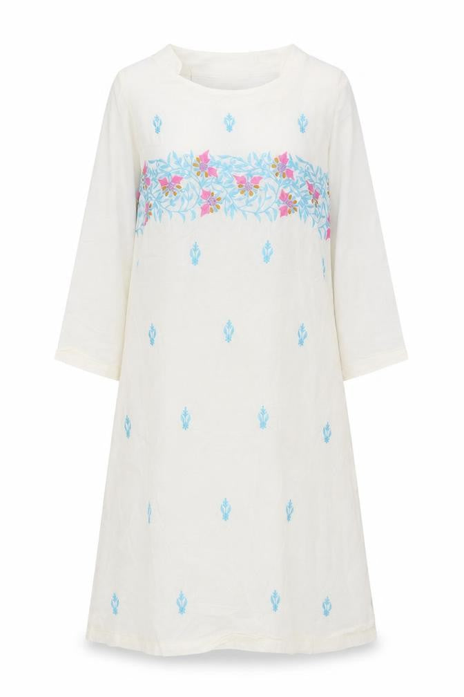 Front view of Rupali women’s ivory viscose a-line, size S, round neck pullover