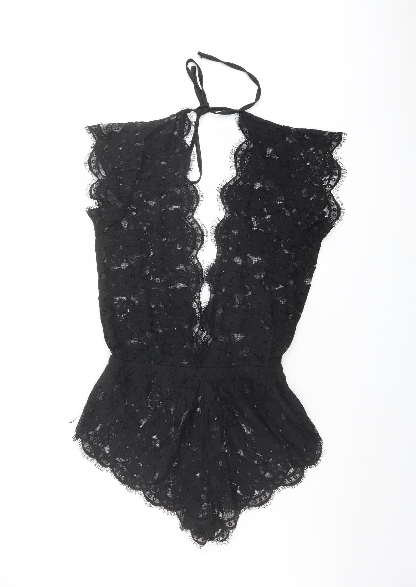 Ann Summers Womens Black Polyamide Bodysuit One-Piece Size 8 Tie